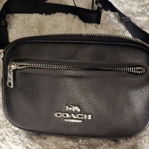 Coach Black Leather Belt Bag with Silver Hardware Unisex
